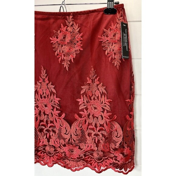 Venus Embroidered Lace Red Mini Lined Skirt Romantic Goth Fairy Sz 8 - Picture 2 of 10